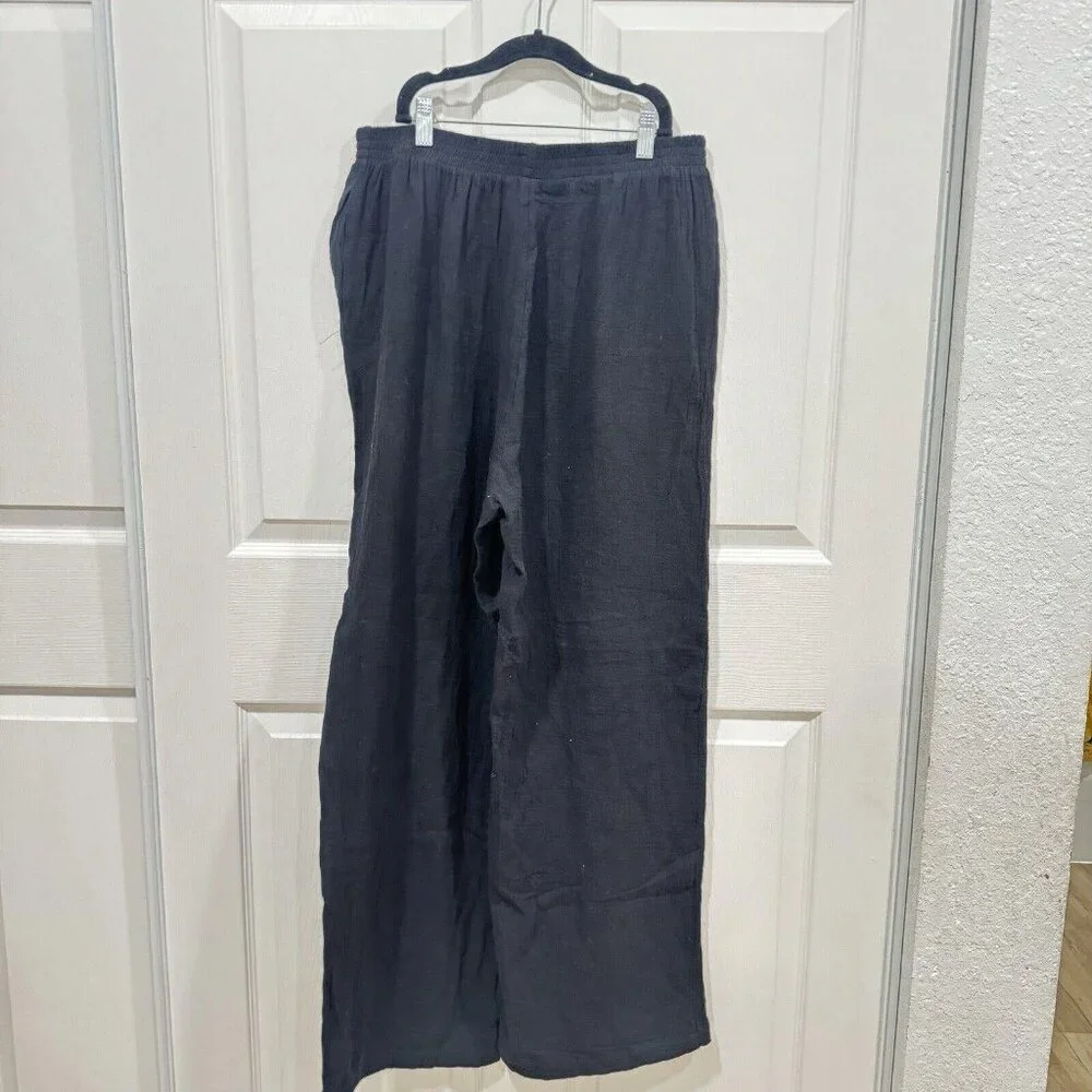 Commense Women's Solid Pull On Straight Leg Pants Black Size Large L 100% Cotton